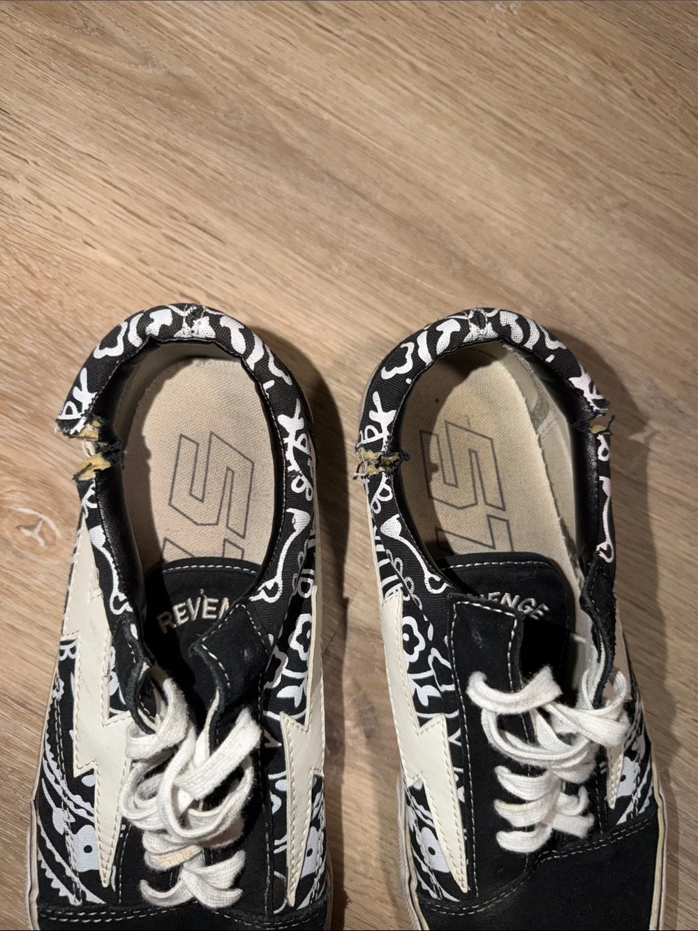 Revenge X Storm Black & White Bandanna Style Low-Top Sneakers